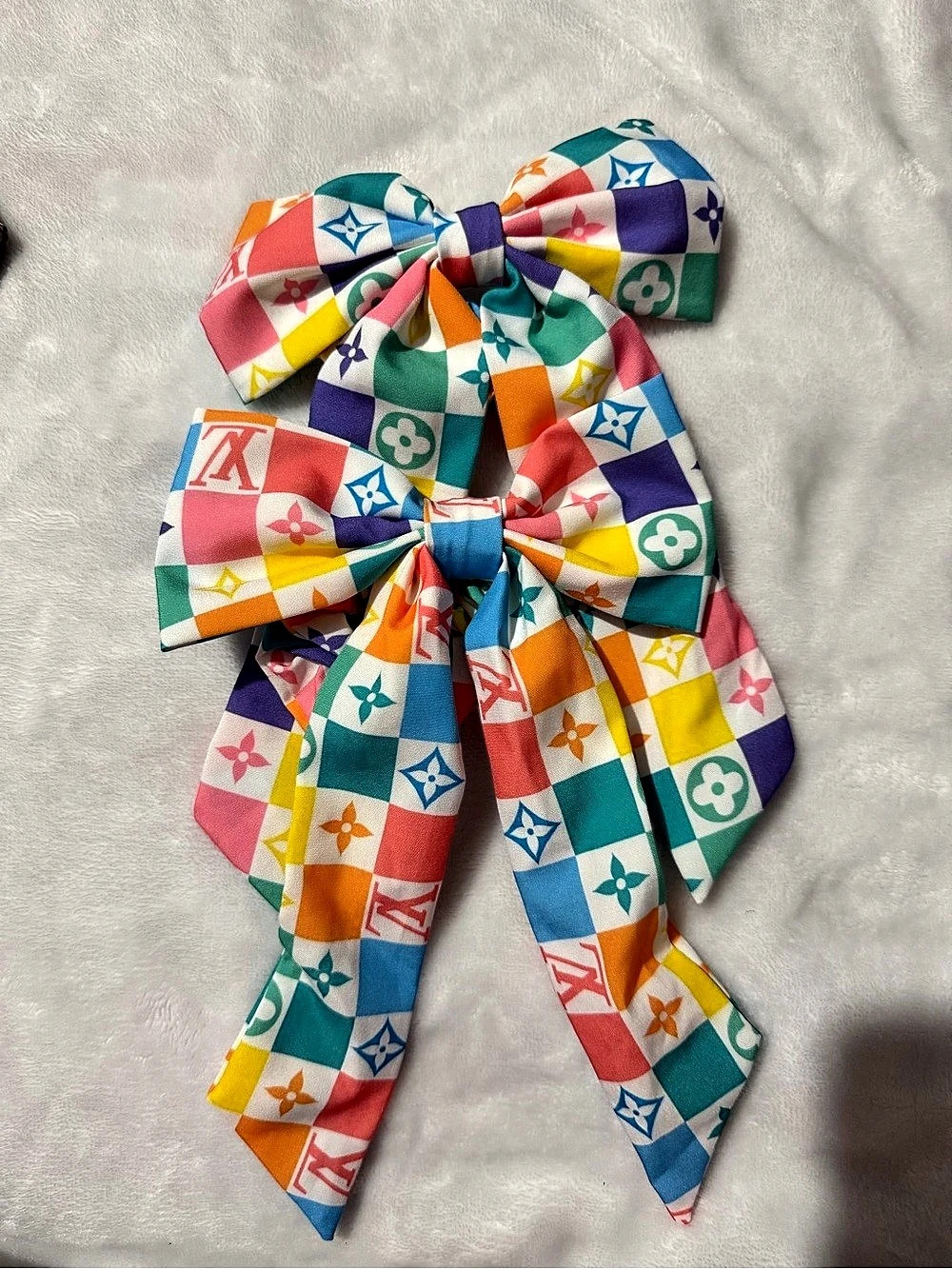2 Multicolor Color Block Hair Bow Scrunchie